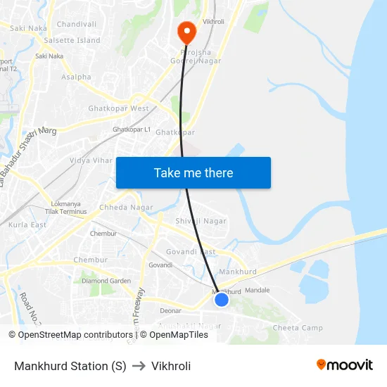 Mankhurd Station (S) to Vikhroli map