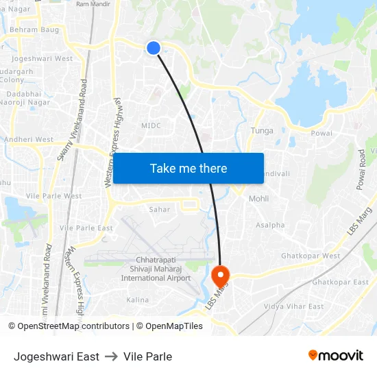 Jogeshwari East to Vile Parle map