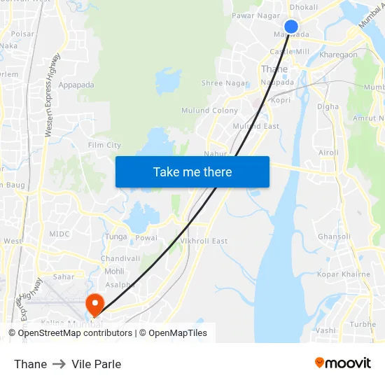 Thane to Vile Parle map