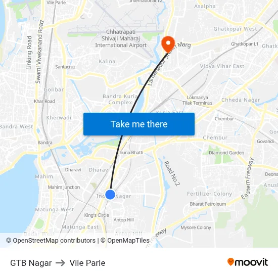 GTB Nagar to Vile Parle map