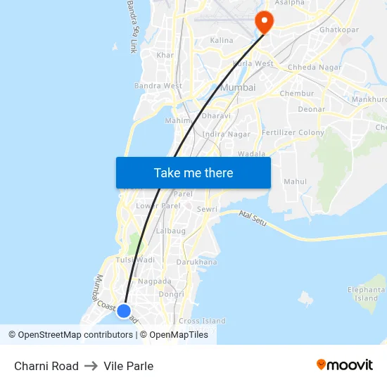 Charni Road to Vile Parle map