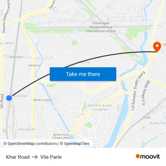 Khar Road to Vile Parle map