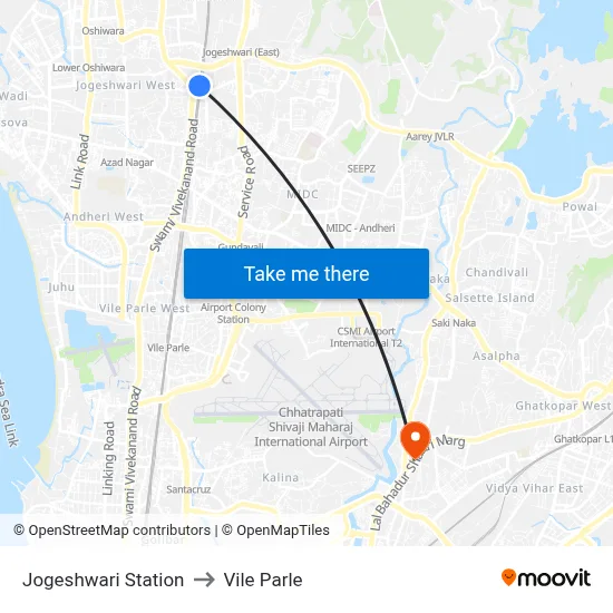 Jogeshwari Station to Vile Parle map