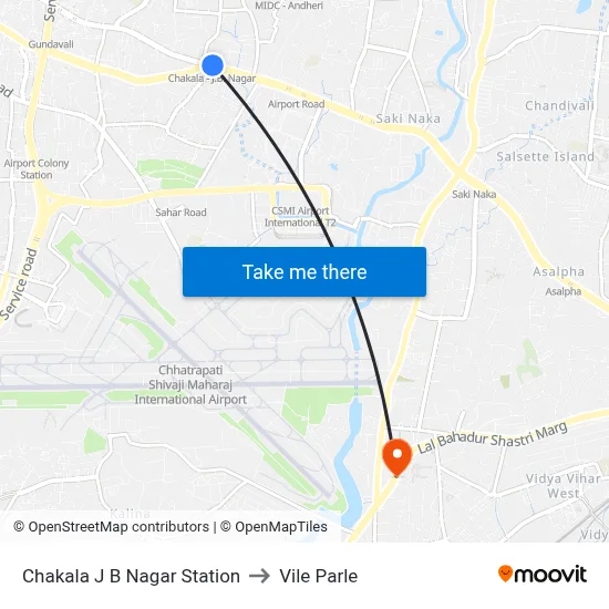 Chakala J B Nagar Station to Vile Parle map
