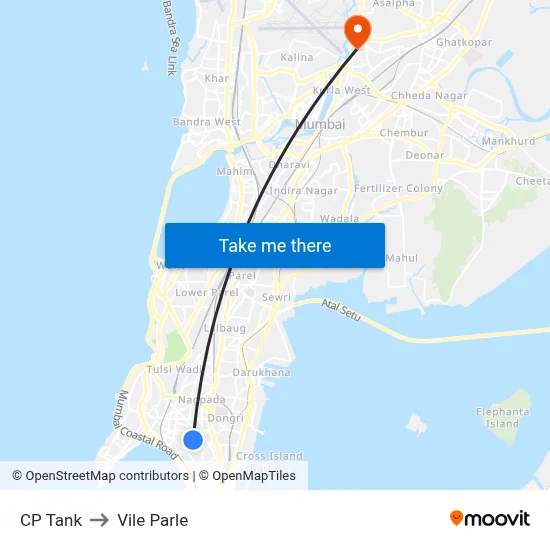 CP Tank to Vile Parle map
