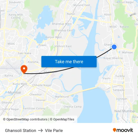 Ghansoli Station to Vile Parle map