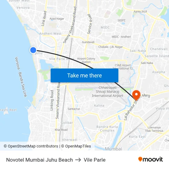 Novotel Mumbai Juhu Beach to Vile Parle map