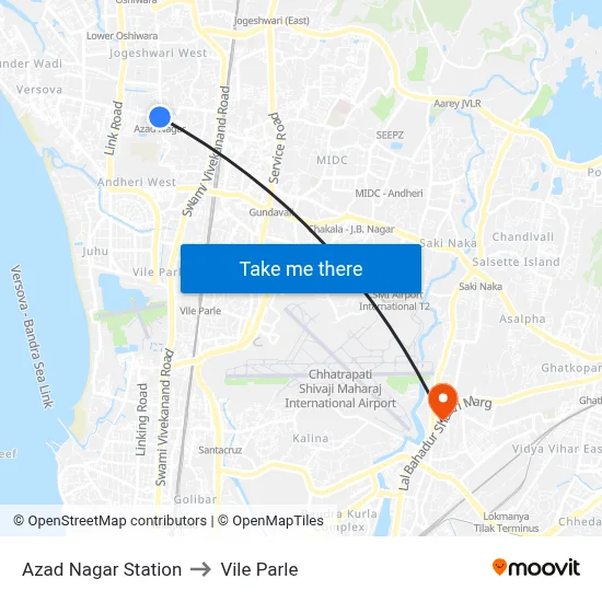 Azad Nagar Station to Vile Parle map