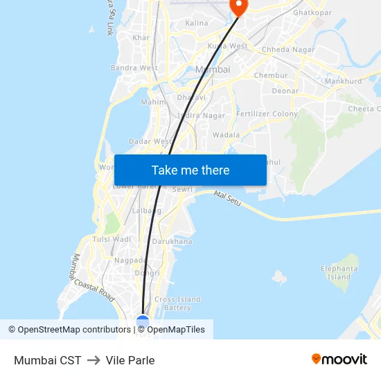 Mumbai CST to Vile Parle map