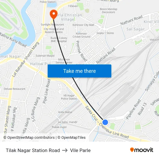 Tilak Nagar Station Road to Vile Parle map