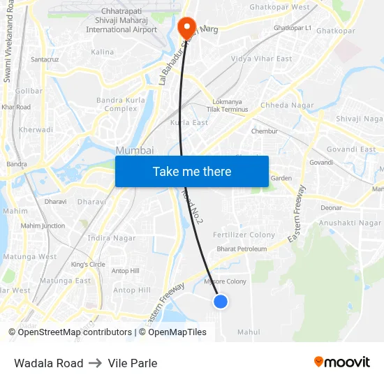 Wadala Road to Vile Parle map