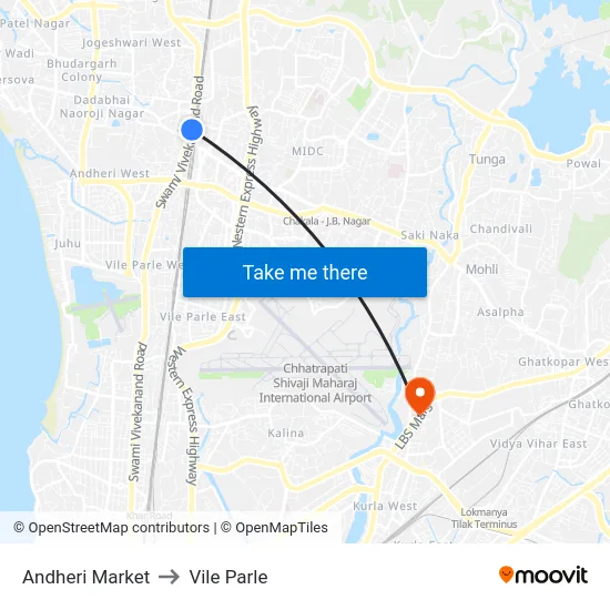 Andheri Market to Vile Parle map