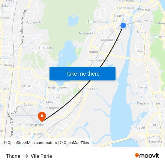 Thane to Vile Parle map