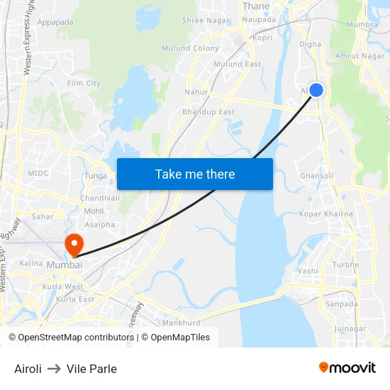 Airoli to Vile Parle map