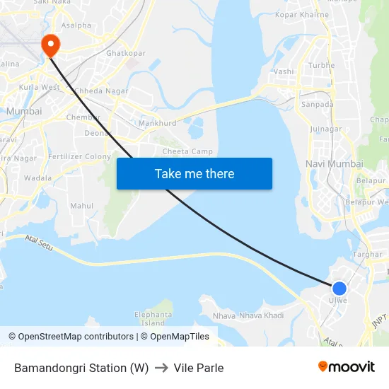 Bamandongri Station (W) to Vile Parle map