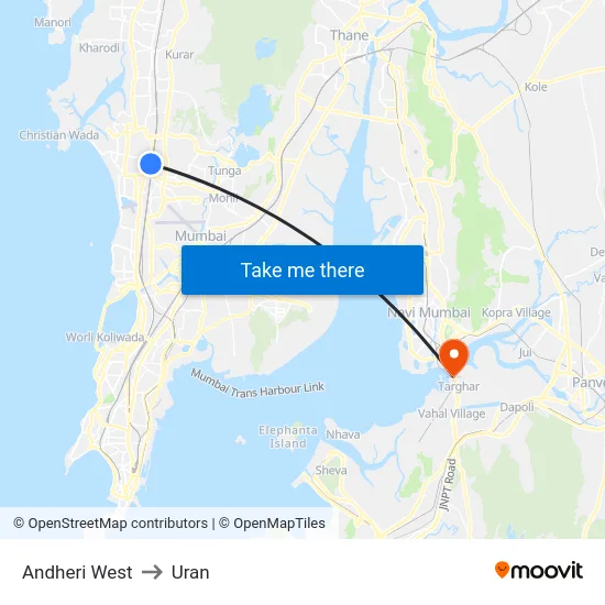 Andheri West to Uran map
