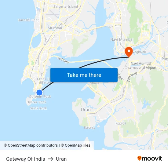 Gateway Of India to Uran map