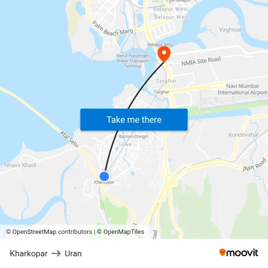 Kharkopar to Uran map