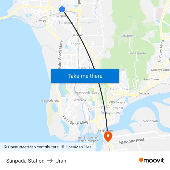 Sanpada Station to Uran map