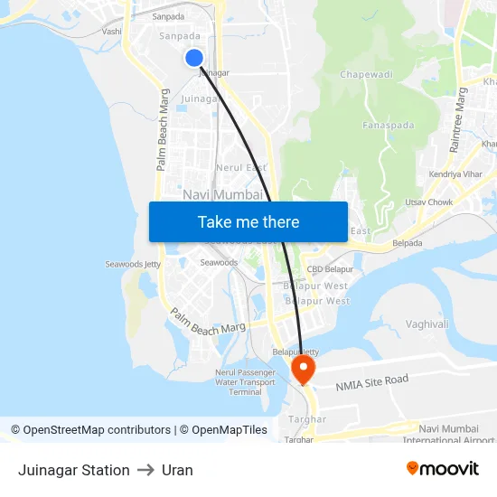 Juinagar Station to Uran map