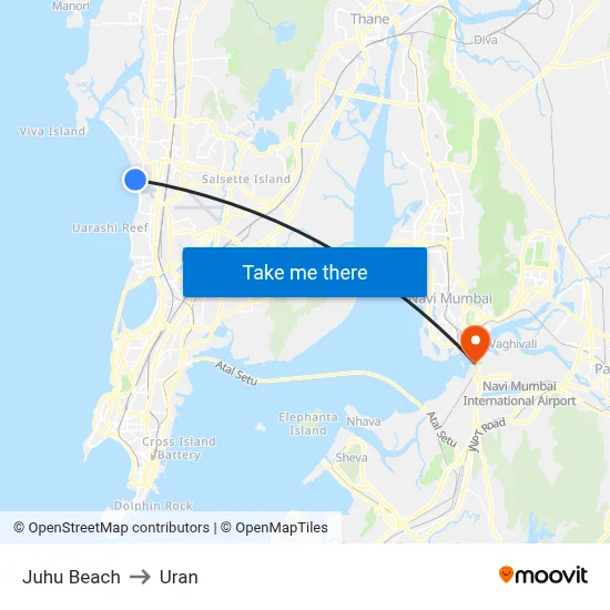 Juhu Beach to Uran map