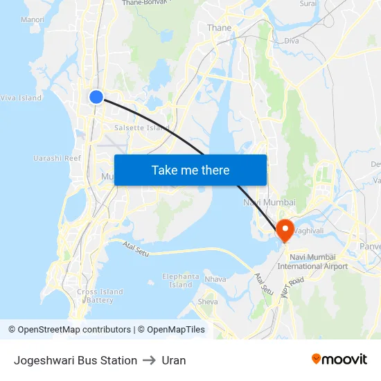 Jogeshwari Bus Station to Uran map