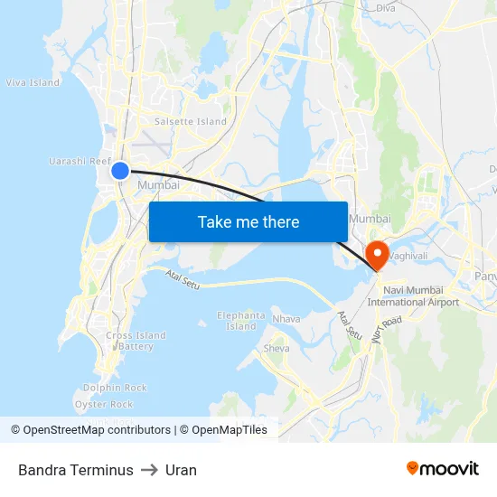 Bandra Terminus to Uran map