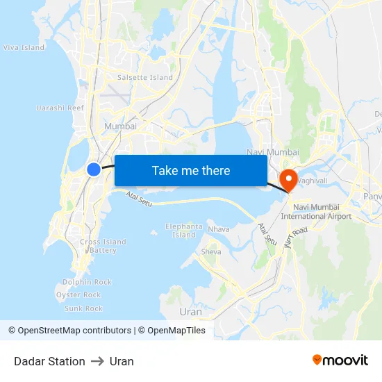 Dadar Station to Uran map