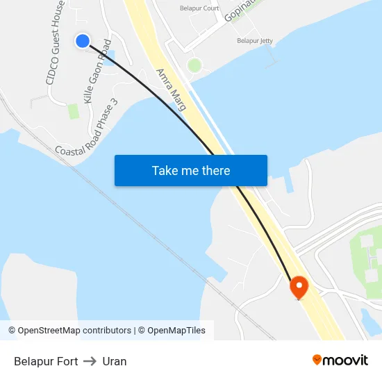 Belapur Fort to Uran map