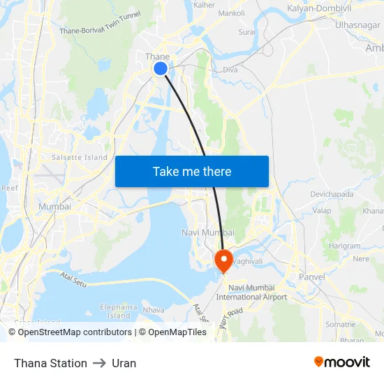 Thana Station to Uran map
