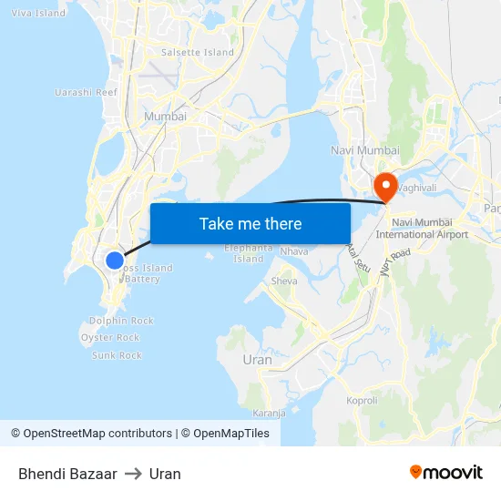 Bhendi Bazaar to Uran map