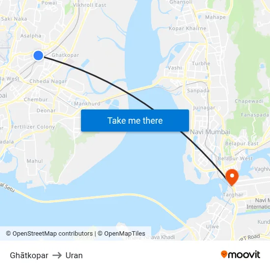 Ghātkopar to Uran map