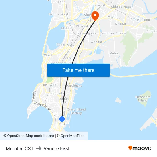 Mumbai CST to Vandre East map
