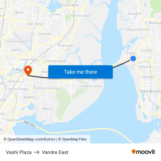 Vashi Plaza to Vandre East map