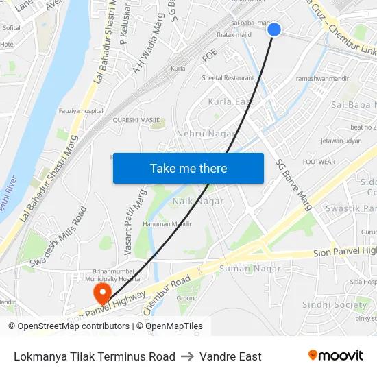 Lokmanya Tilak Terminus Road to Vandre East map