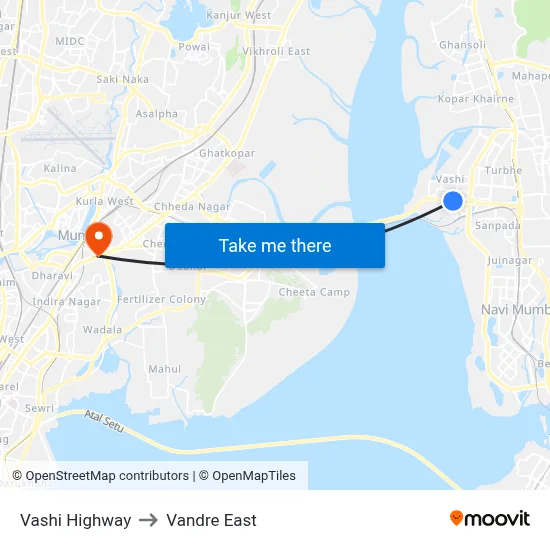Vashi Highway to Vandre East map