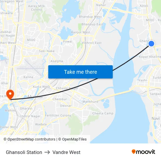 Ghansoli Station to Vandre West map