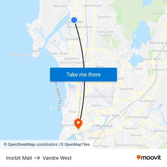 Inorbit Mall to Vandre West map
