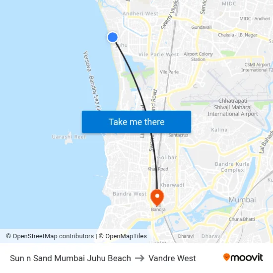 Sun n Sand Mumbai Juhu Beach to Vandre West map