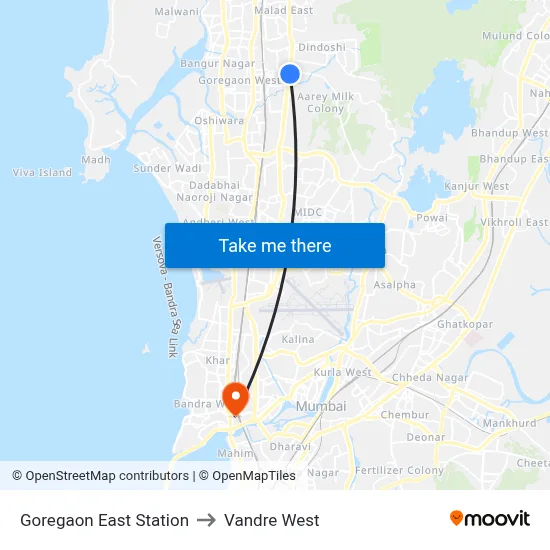 Goregaon East Station to Vandre West map