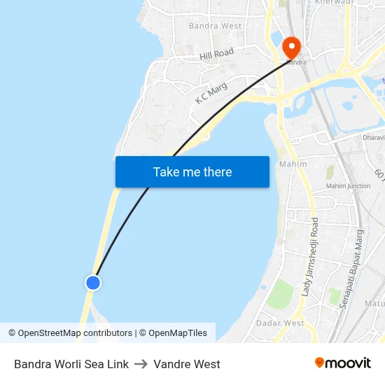Bandra Worli Sea Link to Vandre West map