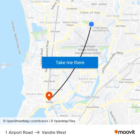 1 Airport Road to Vandre West map