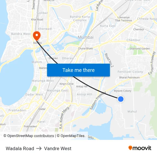 Wadala Road to Vandre West map