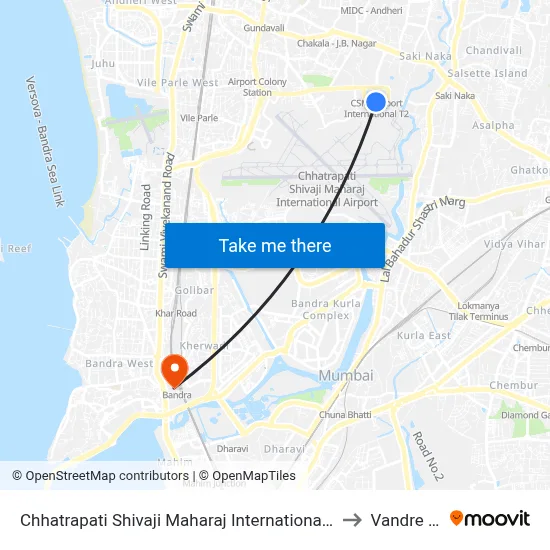 Chhatrapati Shivaji Maharaj International Airport (Sahar) to Vandre West map