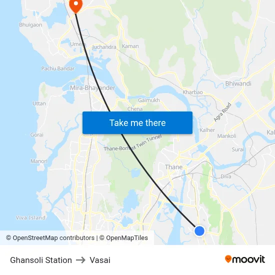 Ghansoli Station to Vasai map