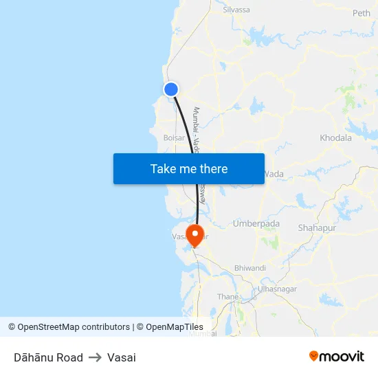 Dāhānu Road to Vasai map