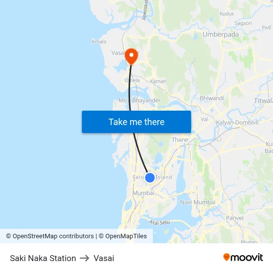 Saki Naka Station to Vasai map