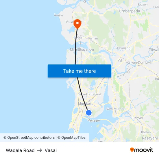 Wadala Road to Vasai map