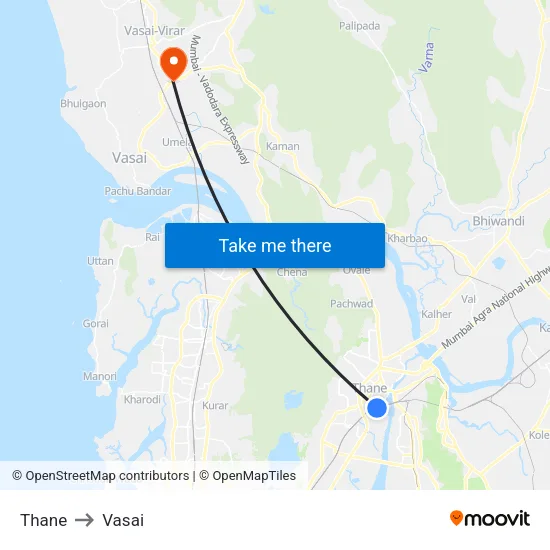 Thane to Vasai map