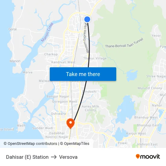 Dahisar (E) Station to Versova map